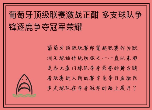葡萄牙顶级联赛激战正酣 多支球队争锋逐鹿争夺冠军荣耀