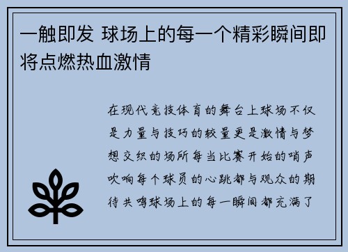 一触即发 球场上的每一个精彩瞬间即将点燃热血激情